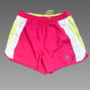 Pink, white & yellow adidas running shorts sz XS